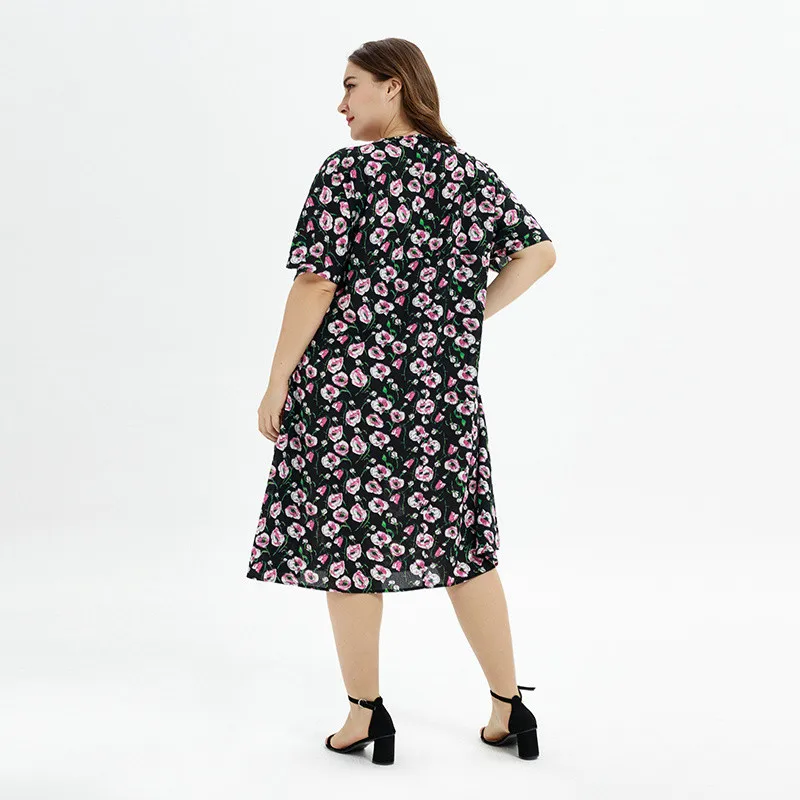 Женское винтажное платье с завышенной талией летнее шифоновое большого размера