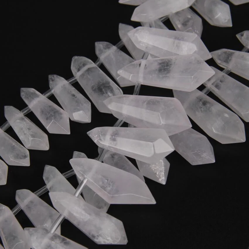 Полированный Белый кварцовый Топ просверленные двойные точки кулоны strand сырой