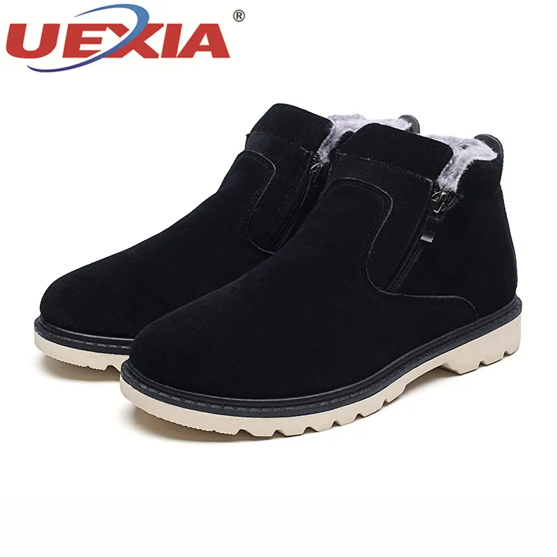 UEXIA Men Non-Slip Warm Plush Fur Ankle Boots Male Slip On Sewing Cotton Snow Flock Upper footwear |