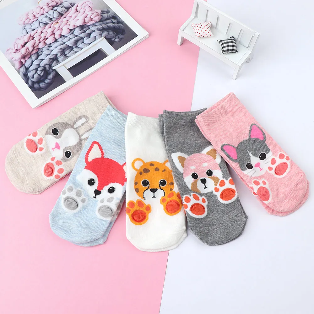Модные женские хлопковые носки короткие с животными для девочек укороченные