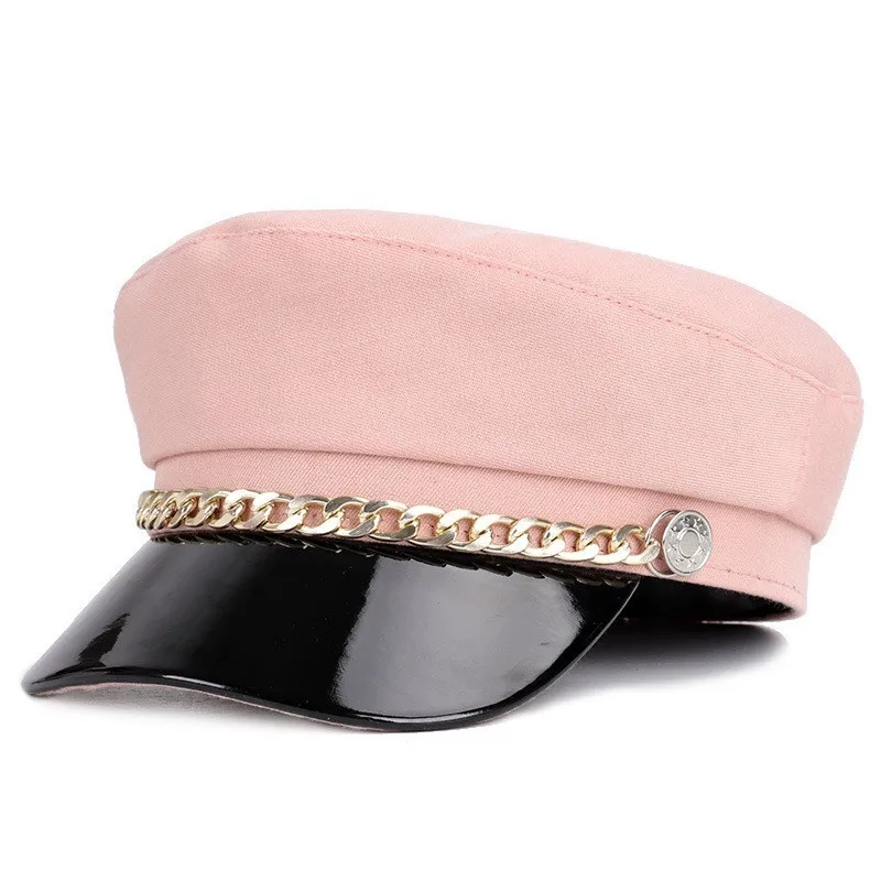 Pink-PU Женская атласная Кепка, женская модная кепка Newsboy, осенне-зимний кожаный берет с козырьком, кепка s Fiddler - Цвет: Pink-PU