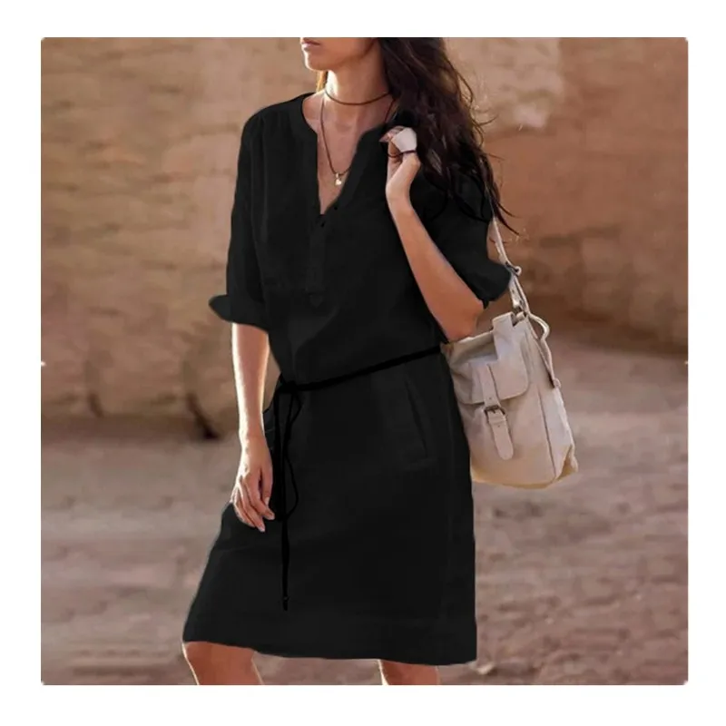 Стильное летнее Сексуальное Женское винтажное Свободное платье с v-образным