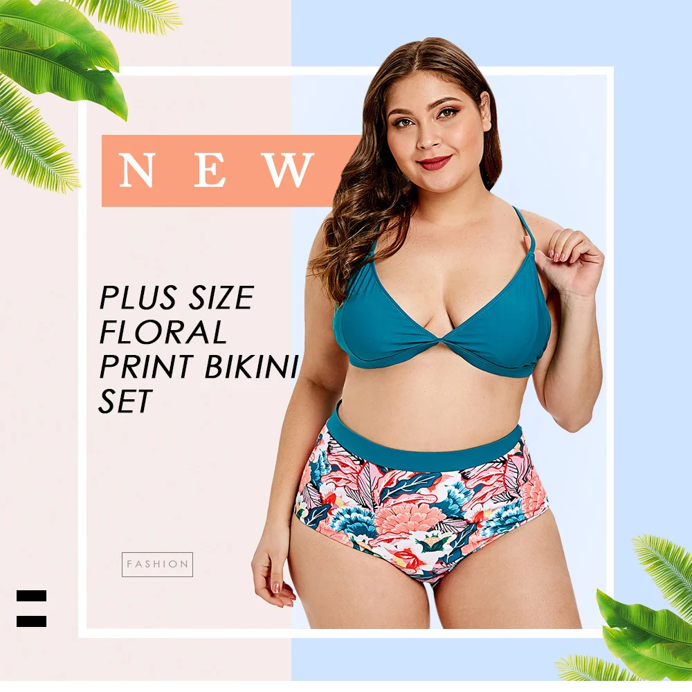 Plus Size Swimwear Biquinis feminino 2019 Swimsuits of Large Sizes High Waist Print Flower Bathing Suit Women XXXL 5XL |