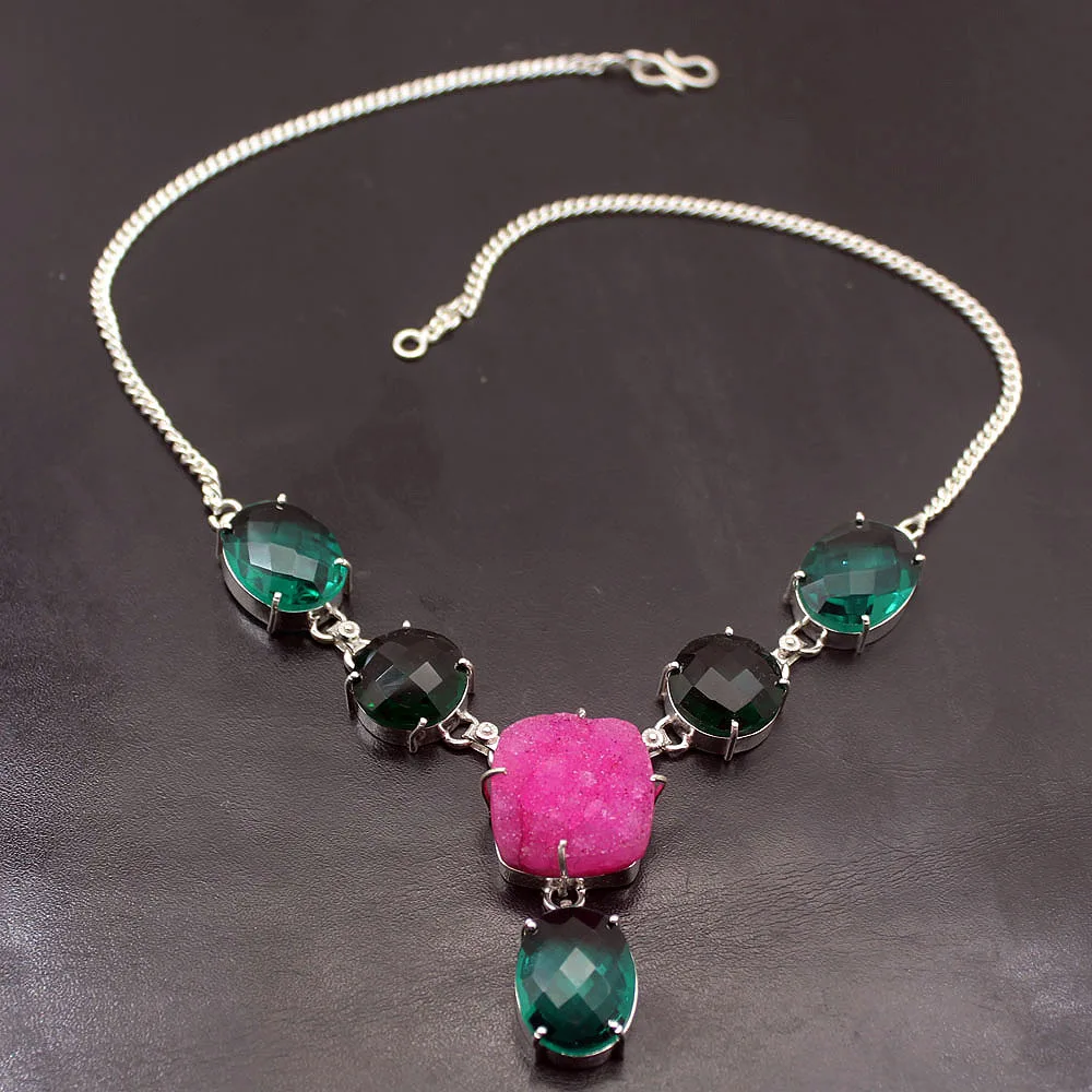 Цепочка-ожерелье Hermosa, натуральная Друза, зелентопаз, 18 дюймов, A367