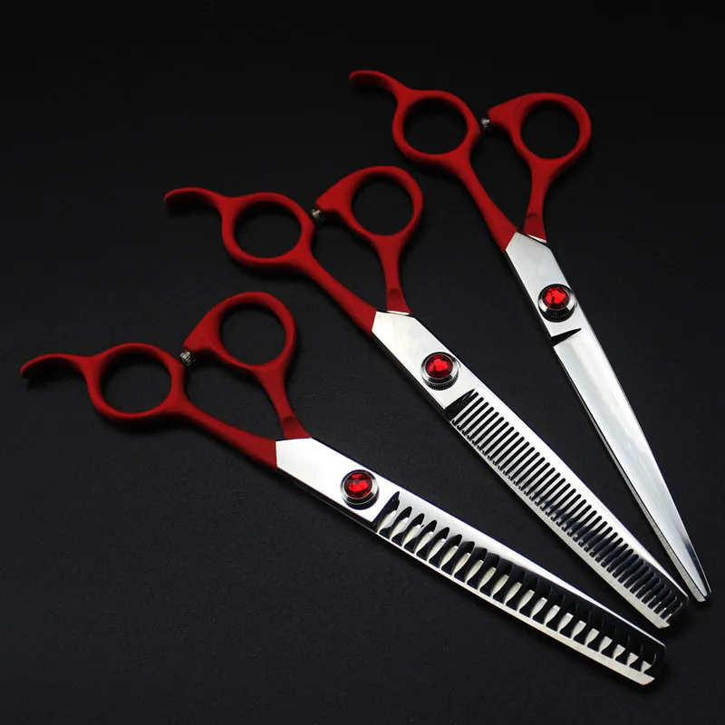 5 kit professional Japan 440c 7 inch RED pet dog grooming hair scissors set cutting shears thinning barber hairdressing | Красота и