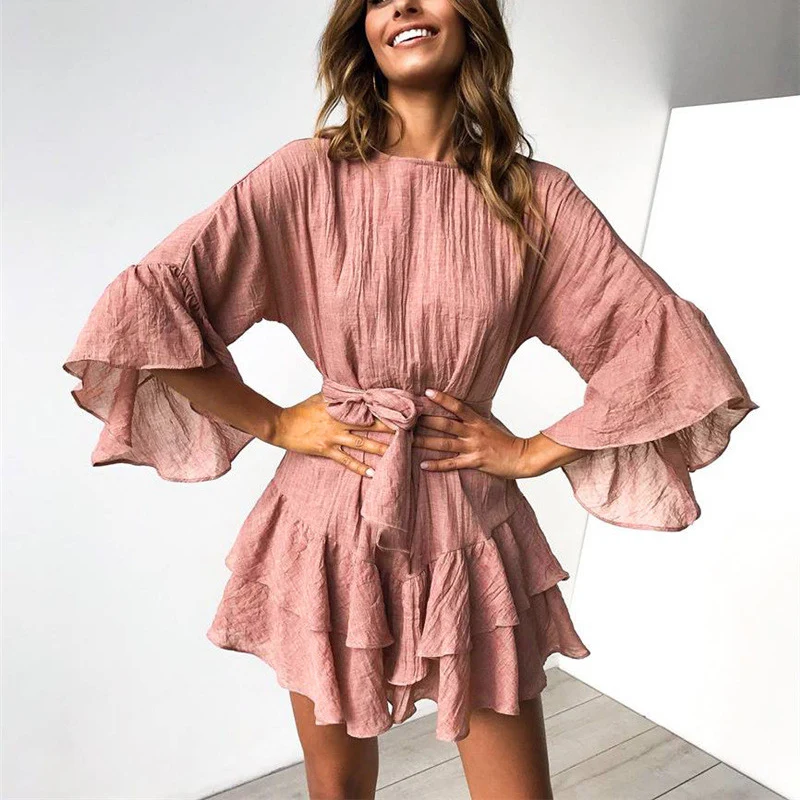 DORVIVON Vetement Femme 2019 лето весна женское платье А-силуэта с круглым вырезом