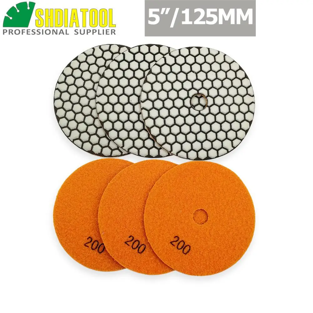 Купи DIATOOL 6pcs 5" #200 B Diamond dry polishing pads 125mm Sanding Disc For Granite Marble Stone за 1,832 рублей в магазине AliExpress