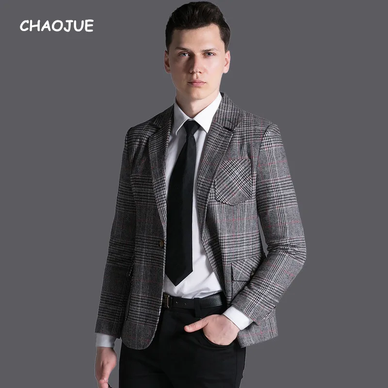 

CHAOJUE Vintage Plaid Blazer for mens 2018 New Design England Stylish Long Sleeve Top Coat Gentle Man Business Causal Blazers