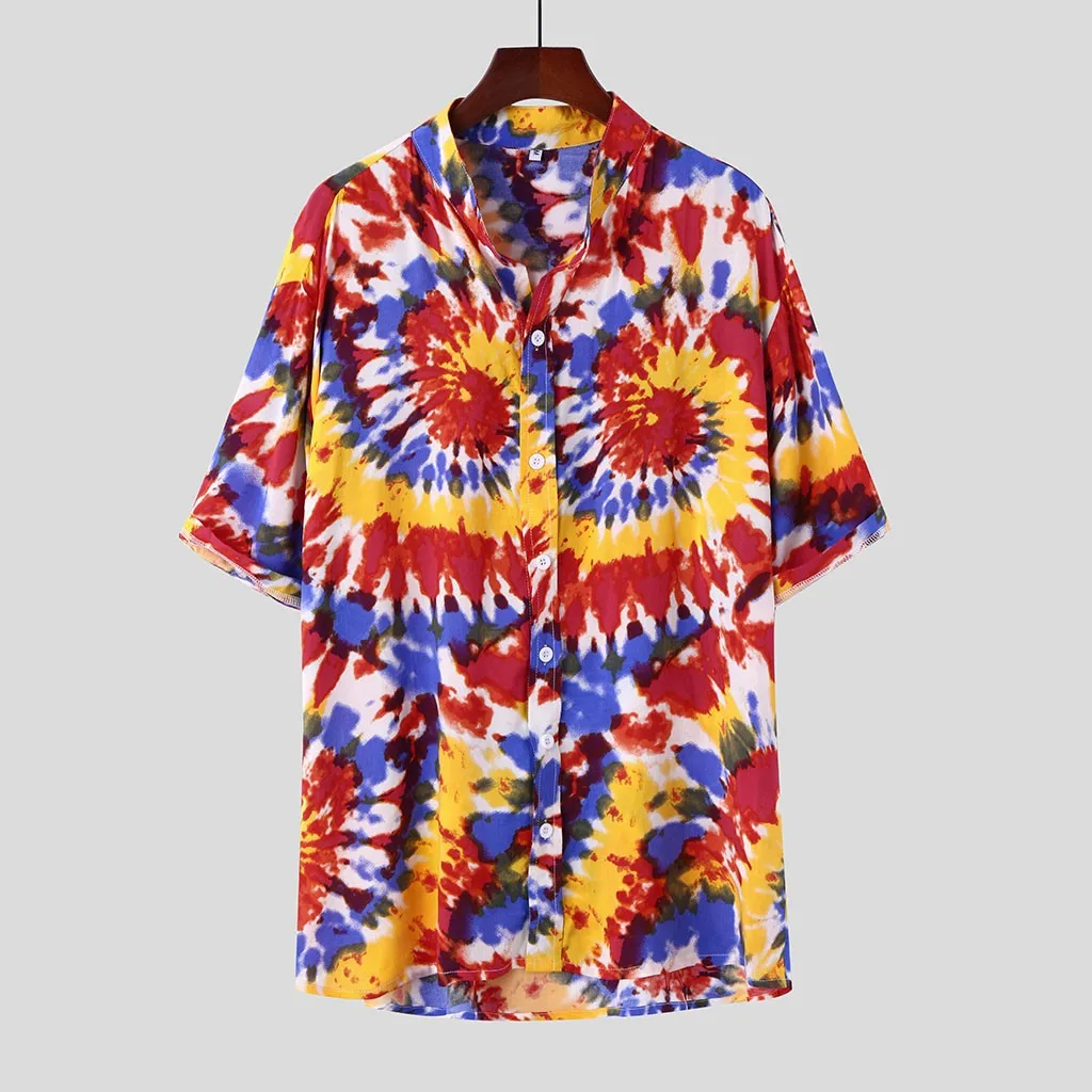 Мужская рубашка в этническом стиле чехол с принтами и воротником цветная