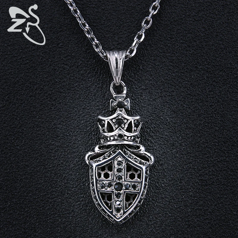 ZS мужское панк ожерелье с большим крестом щит Подвески Винтажные Ювелирные