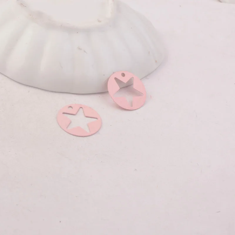 Pink 50 шт. AC9915 18 мм принты круглые украшения в виде звездочек Разъемы Diy серьги кулон - Окраска металла: Pink
