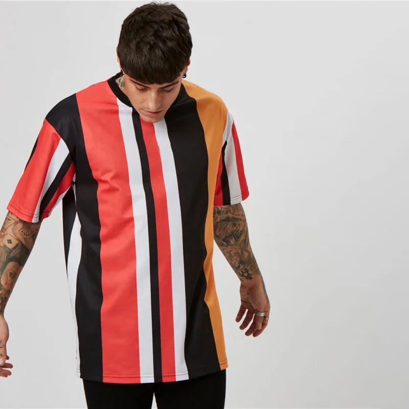 Orange stripes Уличная брендовая мужская футболка Летняя мужская одежда для бега бодибилдинга Спортивная Модная Повседневная рубашка с коротким рукавом - Цвет: Orange stripes