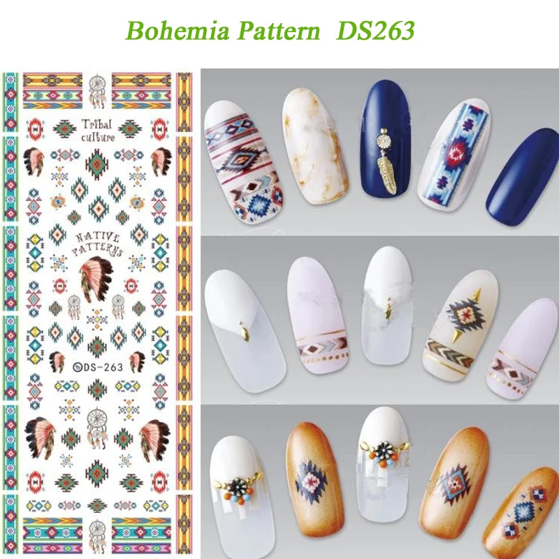 DS076 DS263 богемный дизайн ногтей водная переводная наклейка для цветная полоса