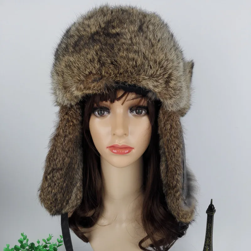 Шапки-бомберы из натурального меха кролика (TopFurMall) зимние теплые шапки