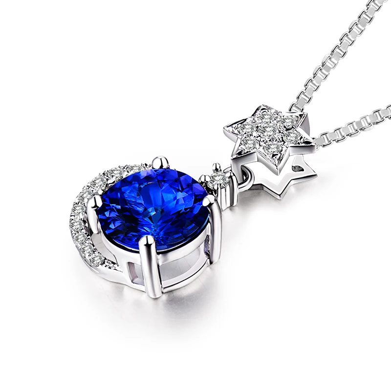 LOVERJEWELRY Твердое 14K белое золото бриллиант натуральная синяя Подвеска из танзанита