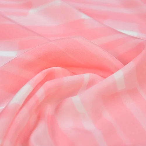 Pure silk Crepe DE chine fabric Lovely Pink and white striped design SCDC921 | Fabric