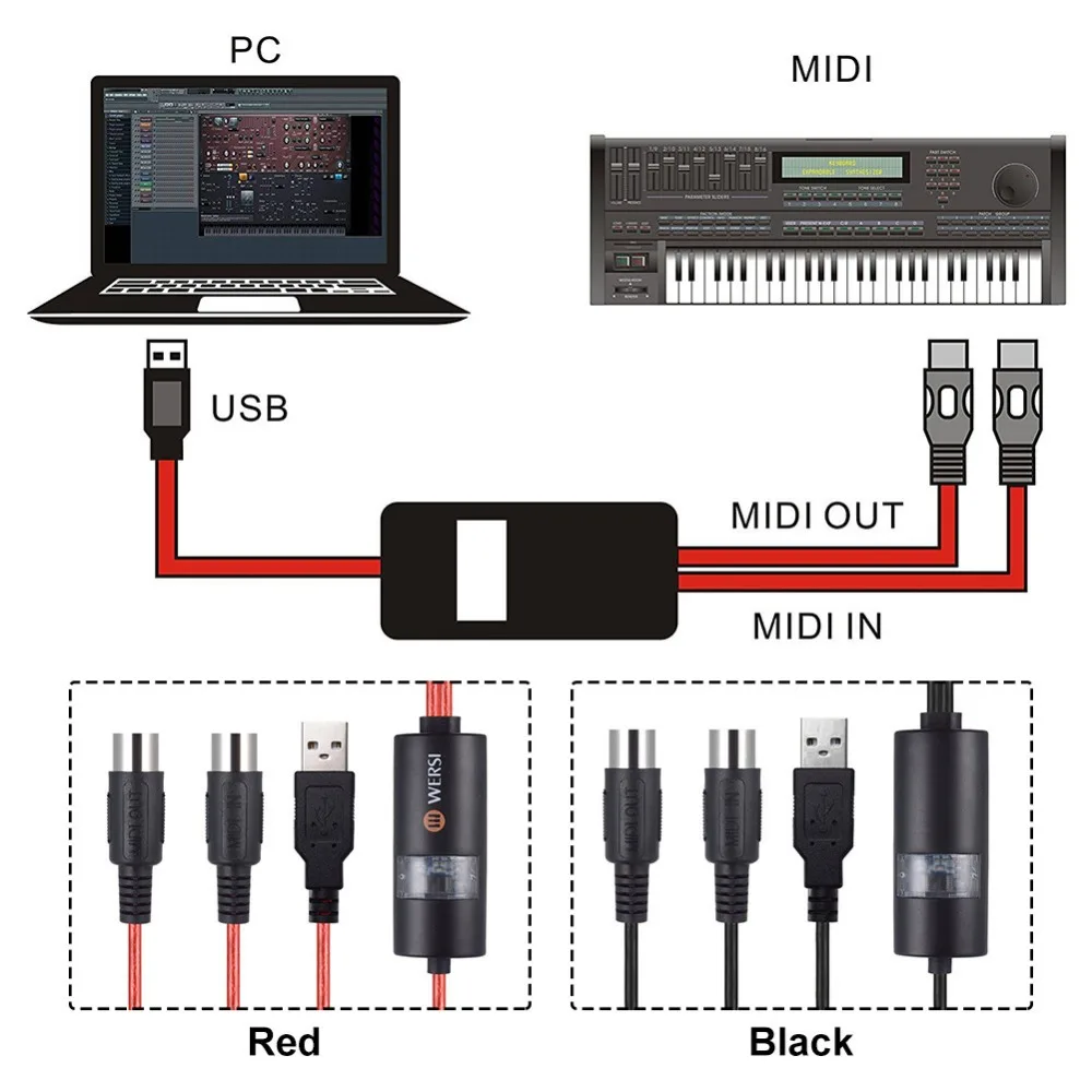 Электрический кабель адаптер с USB на 2 MIDI для пк музыкальная клавиатура