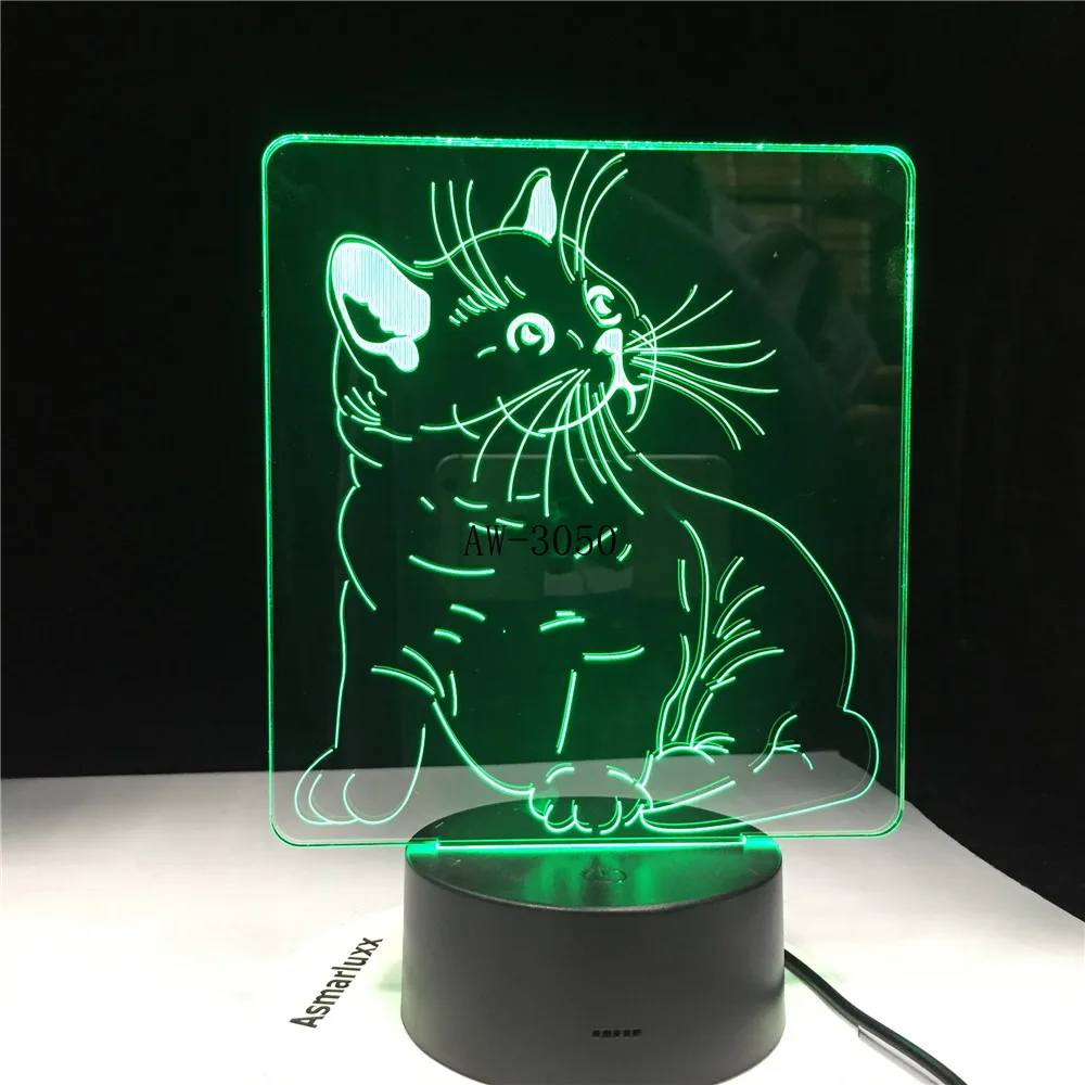 3D ночсветильник в виде кошки сменная светодиодсветодиодный лампа животного 7
