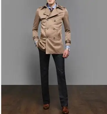 Тренчкот мужской двубортный Модная приталенная куртка в британском стиле цвет