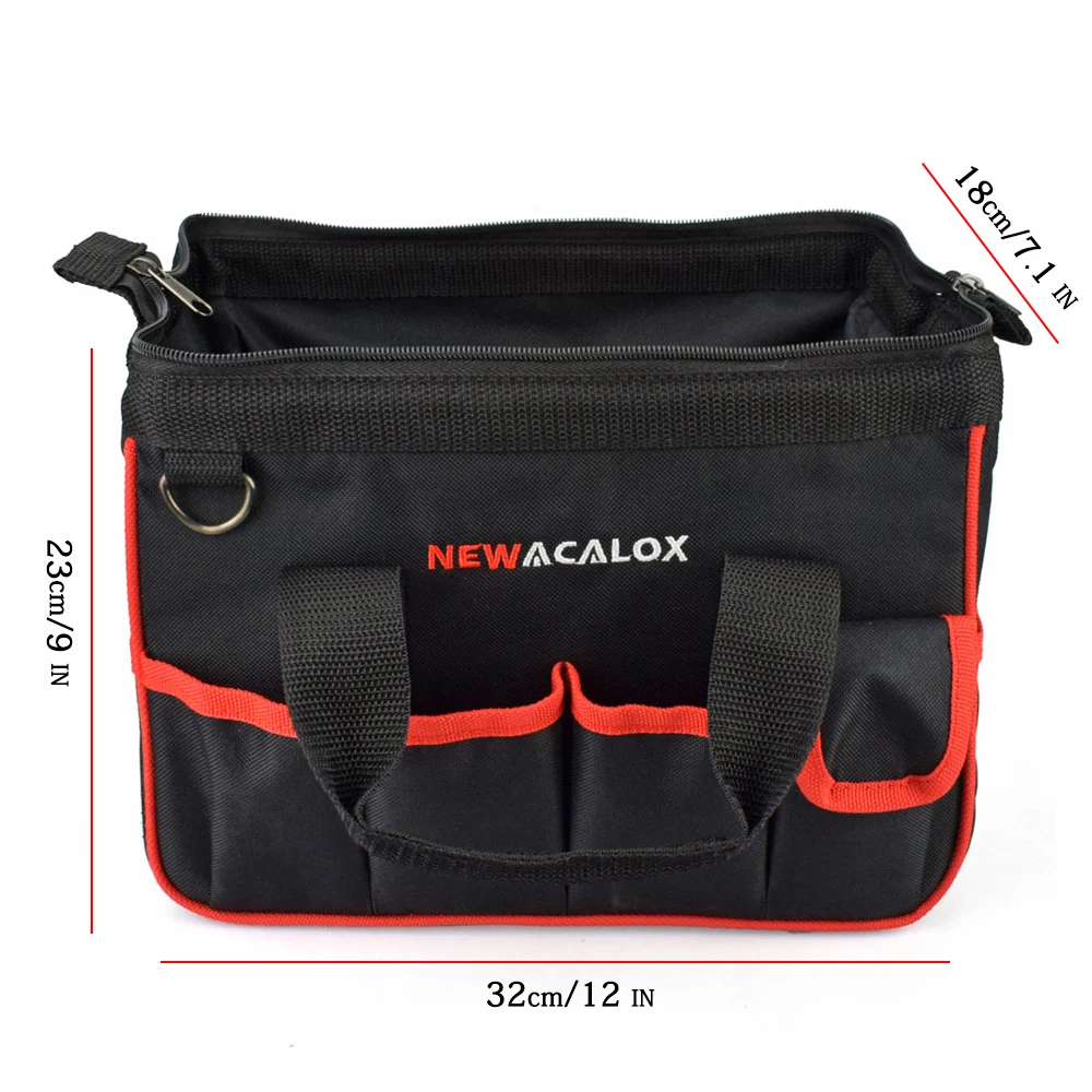 

NEWACALOX Tool Bag Large Capacity Thicken Hardware Repair Toolkit 600D Close Top Wide Mouth 12in Electrician Storage Bag