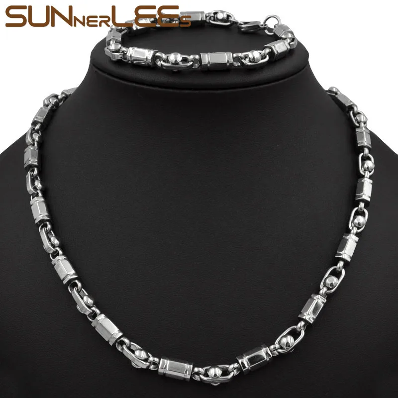 SUNNERLEES новый набор ювелирных изделий из нержавеющей стали ожерелье и браслет 6 мм