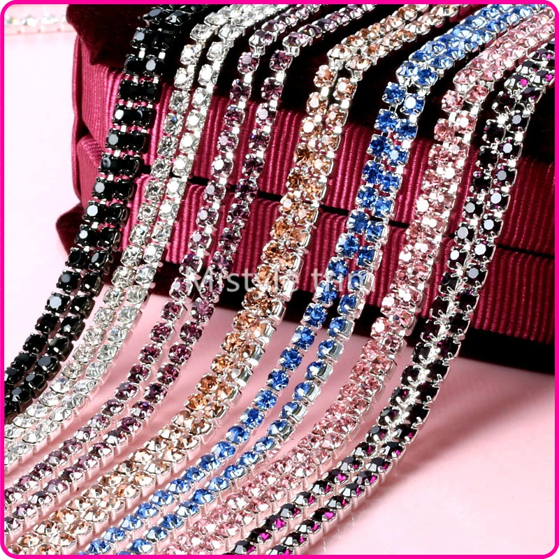 3 мм стразы цепочка отделка серебро коготь смешанный пакет пришить на один ряд