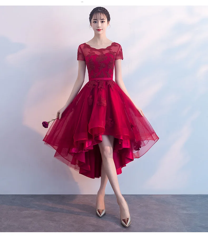 Luxury High Low Prom Dresses Elegant Short Front Long Back Red Prom Dresses With Cap Sleeves Plus Size Prom Gown