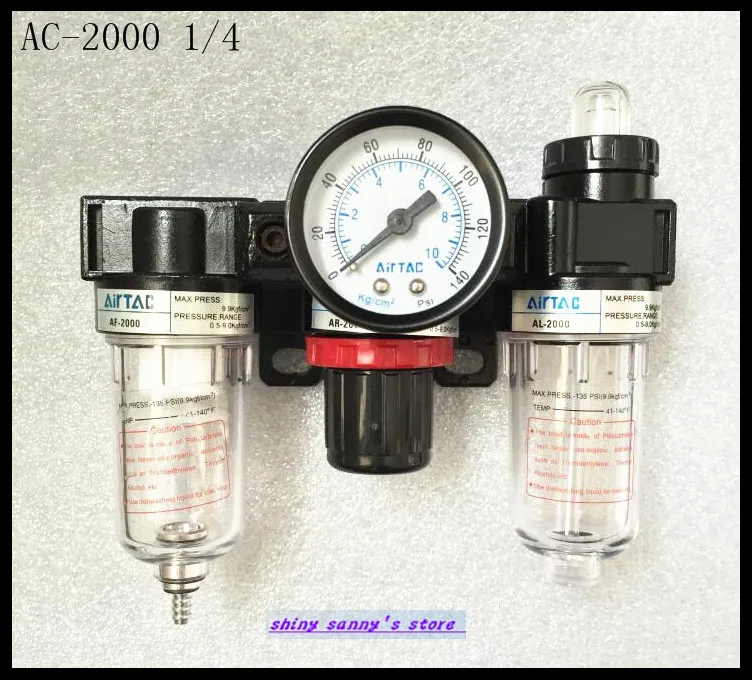 

1Pcs AC2000 Pneumatic Air Source Treatment Units,1/4" Port Filter Regulator Lubricator Combination, FRL Three Union