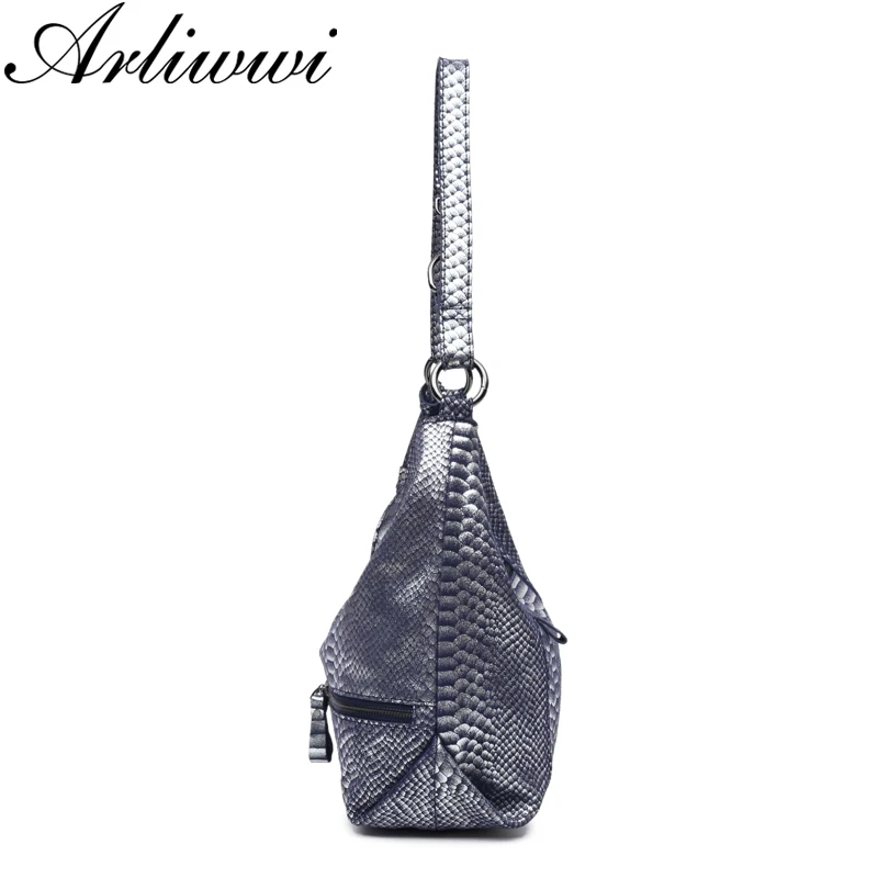 Сумка женская замшевая с тиснением под змеиную кожу серебристого цвета GL12 | Багаж