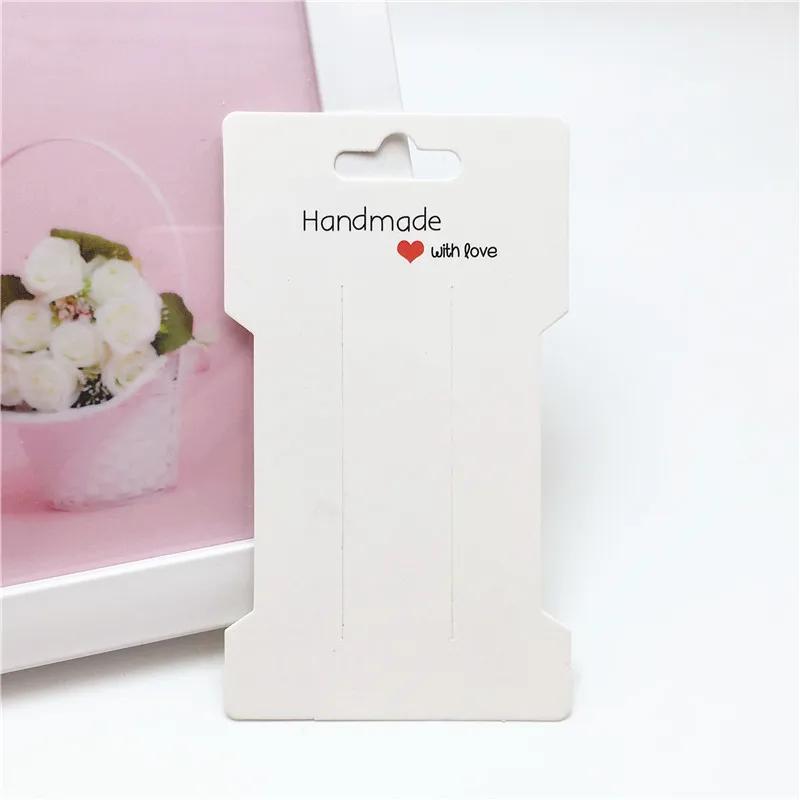 white HM Новое поступление, 50 шт., ручная работа с любовью, белый, коричневый цвет, заколка для волос/лента для волос с карточкой, заколка для волос для девочек, карта для отображения 11,5x6,6 см - Цвет: white HM