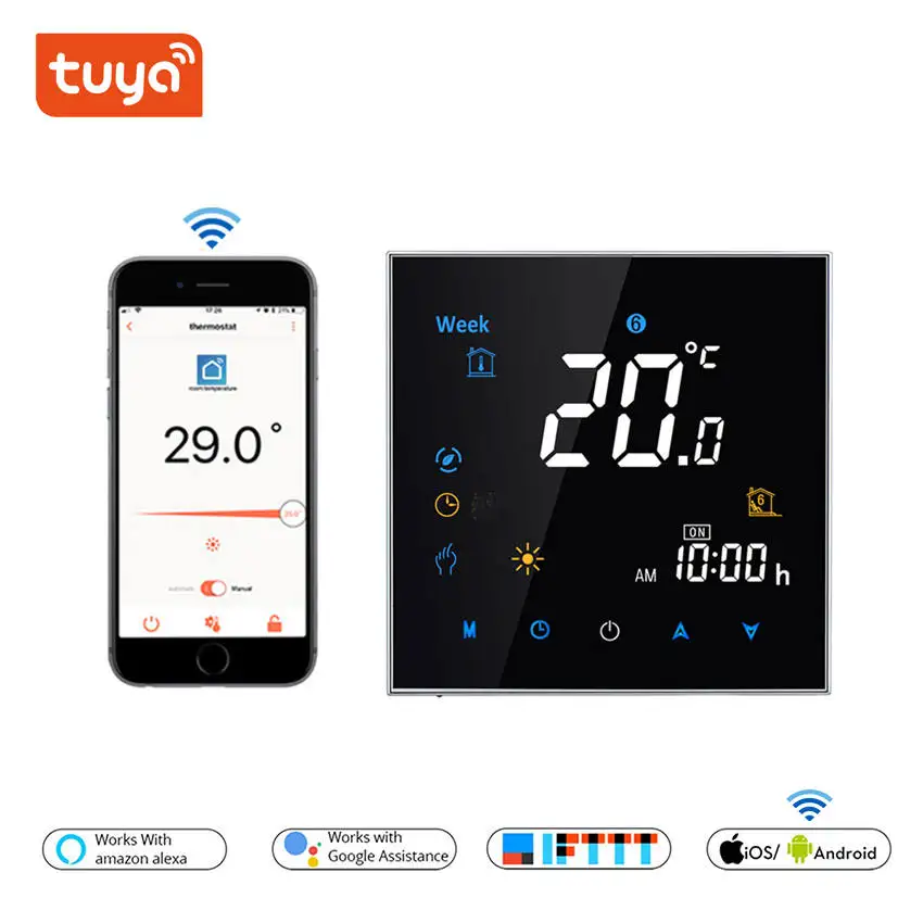 Black WiFi умный термостат красочный дисплей для 3А водяного пола с электрическим приводом для коллекторов и клапанов нормально закрываются - Цвет: Black
