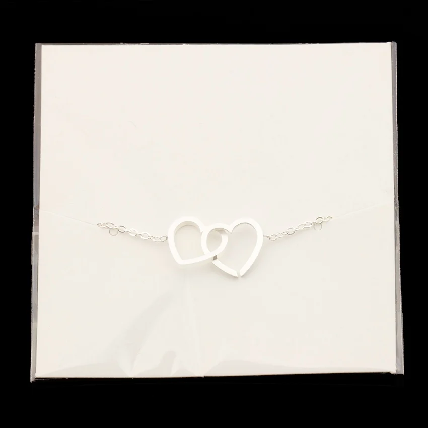 Silver Color Мода Двойное сердце браслет Нержавеющая сталь цепи Любовь сердца переплелись Для женщин jewelry Браслеты подарок на день рождения Pulsera - Окраска металла: Silver Color