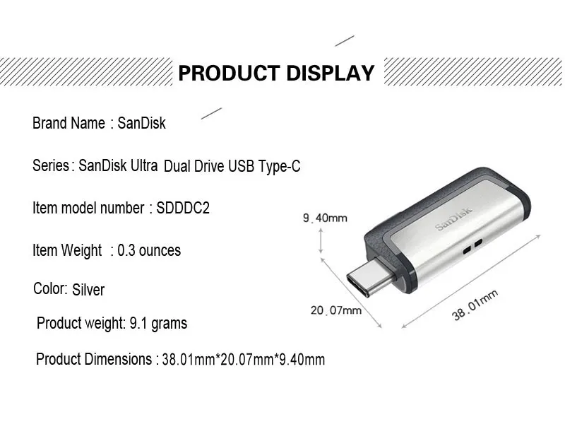 SanDisk Ultra Dual Drive usb type-C 128 ГБ USB 3,1 флеш-накопитель 64 Гб мини USB Флешка 32 ГБ флеш-накопители 16 Гб Flash Bellek SDDDC2