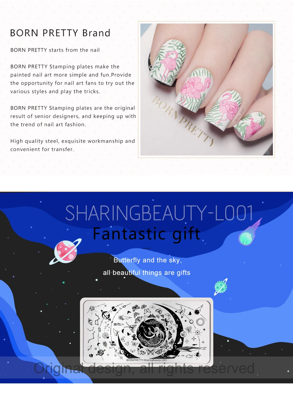 BORN PRETTY прямоугольная пластина для штамповки ногтей с изображением бабочки Луны звезды из нержавеющей стали шаблоны для дизайна ногтей инструменты для рисования