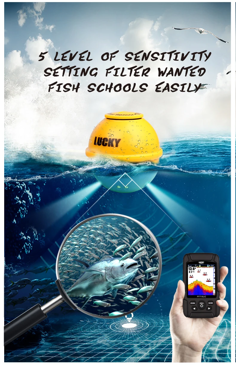 Lucky fishing finder, ff718lic-wla, эхолот для подводная камера для рыбалки, эхолот, эхолот 45 м/147 футов, эхолот
