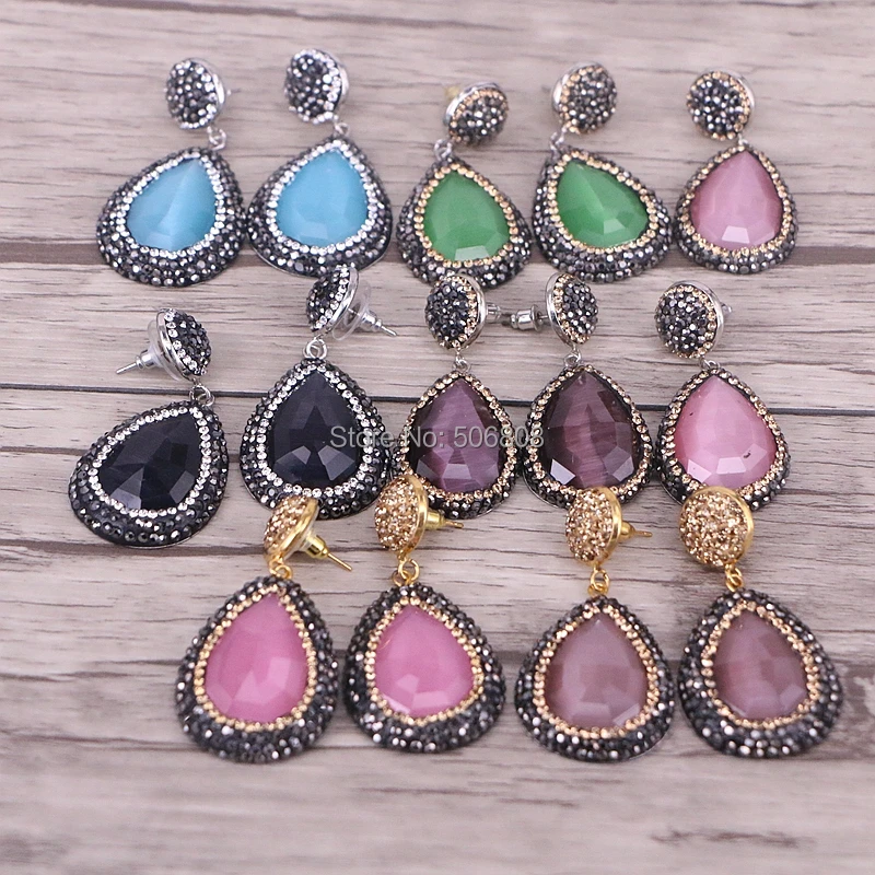 10Pairs Zyunz Jewelry Cut facet pave crystal stones drop dangle earrings for women summer fashion charm earring jewelry | Украшения и