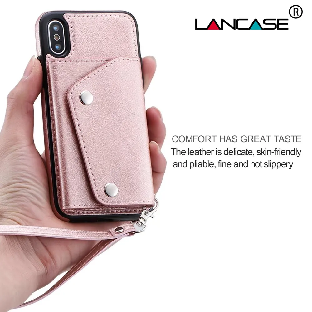 Чехол Кошелек LANCASE с откидной крышкой чехол для iphone 8 Plus 11 PRO 7 X XS отделениями карт