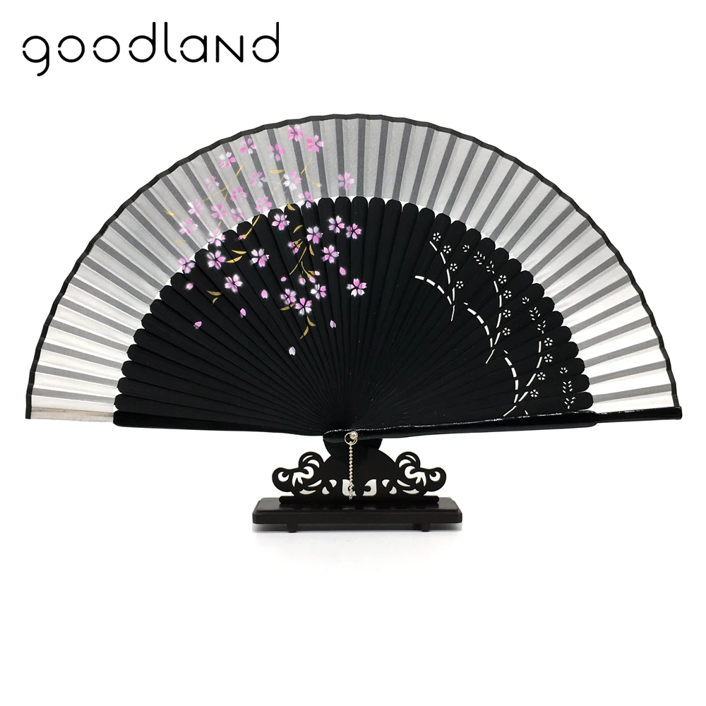 

Free Shipping 5pcs Silk Japanese Sakura Painting Folding Pocket Fan with Gift Bag Tassel Wedding Decor Accessories Decoration