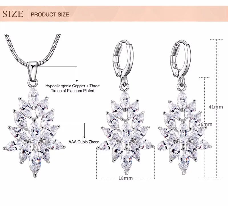 Наборы ювелирных украшений Zircon для женщин Модные серебряные цвета Кубические циркониевые ожерелья Обручальные серьги Наборы для нарядов Модные женские наборы