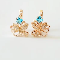 women earring wholesale lady rose 585 gold color jewelry accessories luxury light blue stone new fashion drop earring