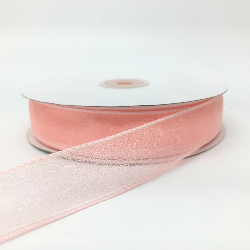 Pastel Pink 25 цветов, 5 ярдов, 1 дюйм(25 мм), атласная лента из органзы для бантиков, рождественские украшения, вечерние ленты - Цвет: Pastel Pink