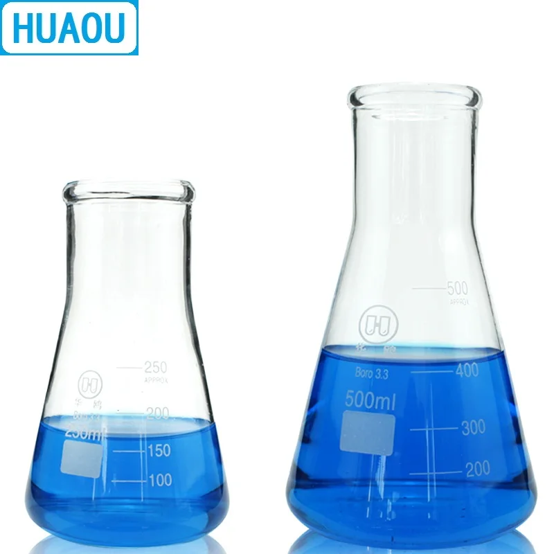 HUAOU 500 мл Erlenmeyer колба с широкой горловиной и силиконовой пробкой градуирование Boro