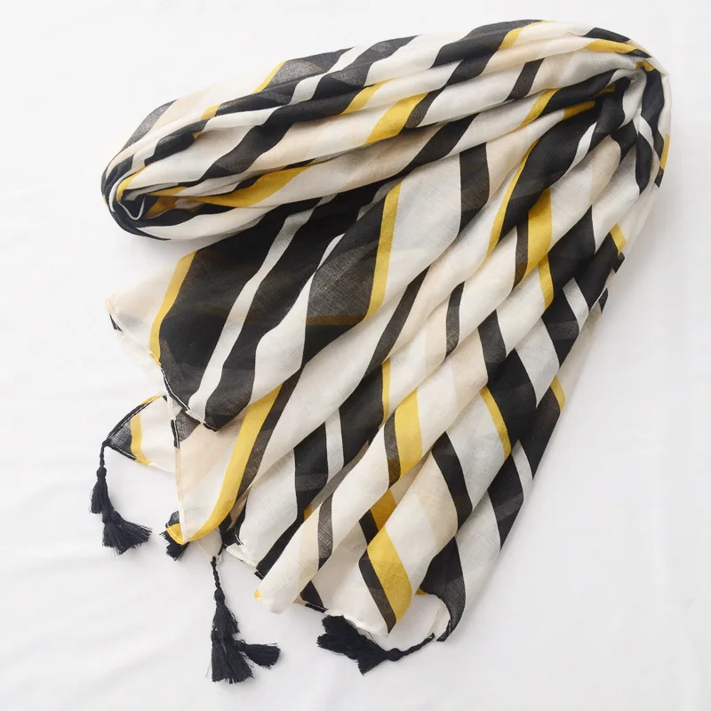 Женский зимний шарф в полоску foulard femme осенне весенний длинный испанском стиле