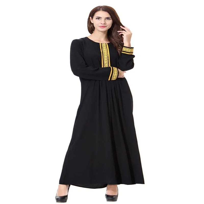 

Muslim Women Long Sleeve Dubai Maxi Abaya Robe Moroccan Lslamic Clothing Embroidery Dress Large size Fashion O-Neck Casual Lady