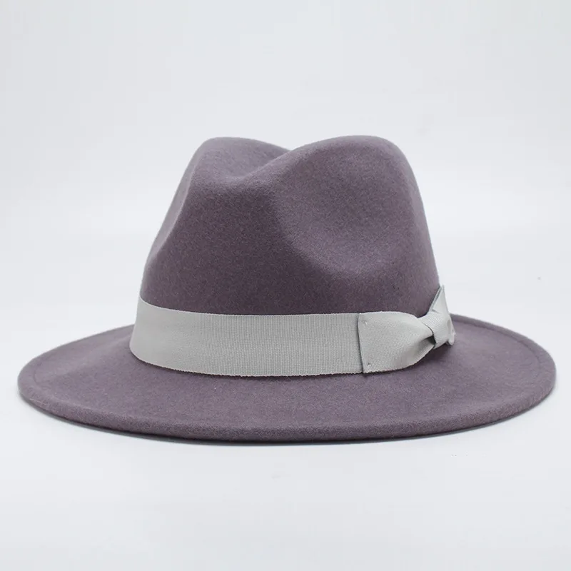 Фибоначчи осень зима с широкими полями Fedora Мужская коричневая джазовая шляпа плоские поля фетровая шапка Трилби котелок из шерсти шляпы для женщин еврейская шляпа - Цвет: Серый