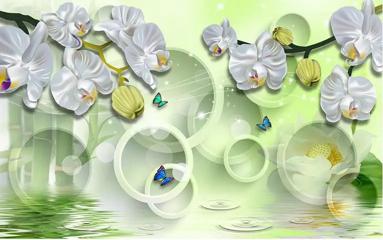 Customized photo wallpaper 3d wall mural 3 d TV setting is silvery white butterfly orchid dream decor | Обустройство дома