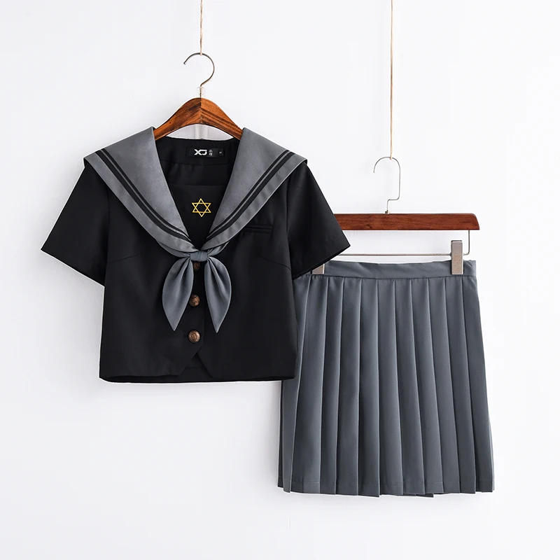 JK японская школьная форма моряка серый/белый галстук модный школьный класс - Фото №1