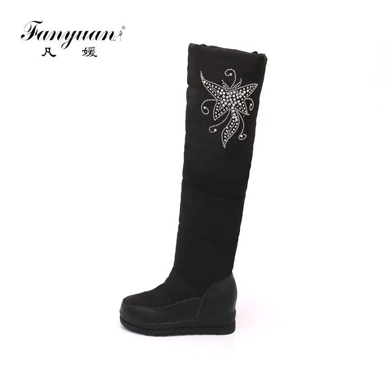 Женские сапоги на платформе Fanyuan однотонные Сапоги выше колена толстой