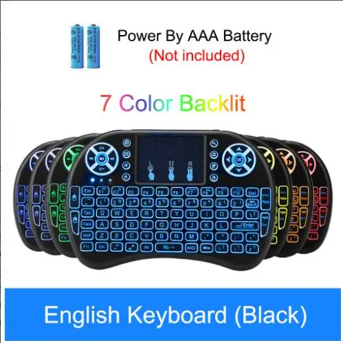 English Version Горячая Распродажа i8 7 цветов с подсветкой, английская, русская, испанская воздушная мышь 2,4 ГГц, Беспроводная мини-клавиатура с подсветкой для Android tv BOX X96mini - Цвет: English Version