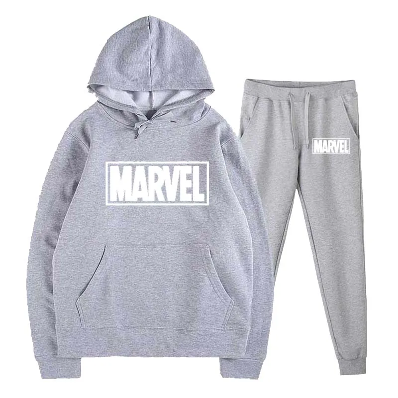Light grey 1 Новинка, модная толстовка с капюшоном MARVEL, Мужская/Женская толстовка с капюшоном, толстовки+ спортивные штаны, костюмы на осень и зиму, флисовый пуловер с капюшоном - Цвет: Light grey 1